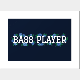 Bass Player Blue Roses and Leaves Posters and Art